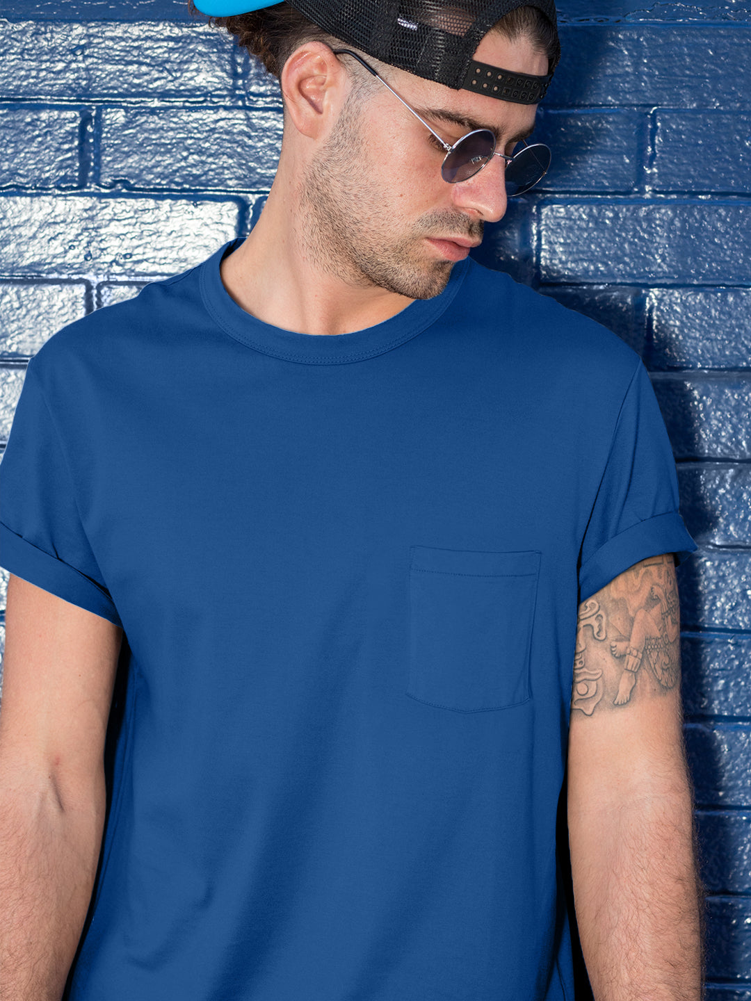 Baliza Men's 100% Cotton Round Neck T-shirt- Royal Blue